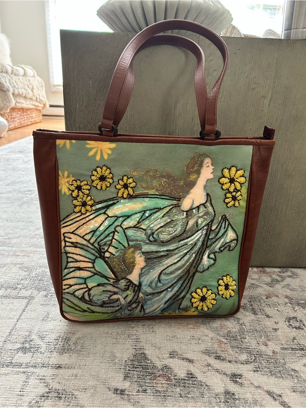 RARE Vintage Isabella Fiore Bead & Sequin Fairy Angel Tote